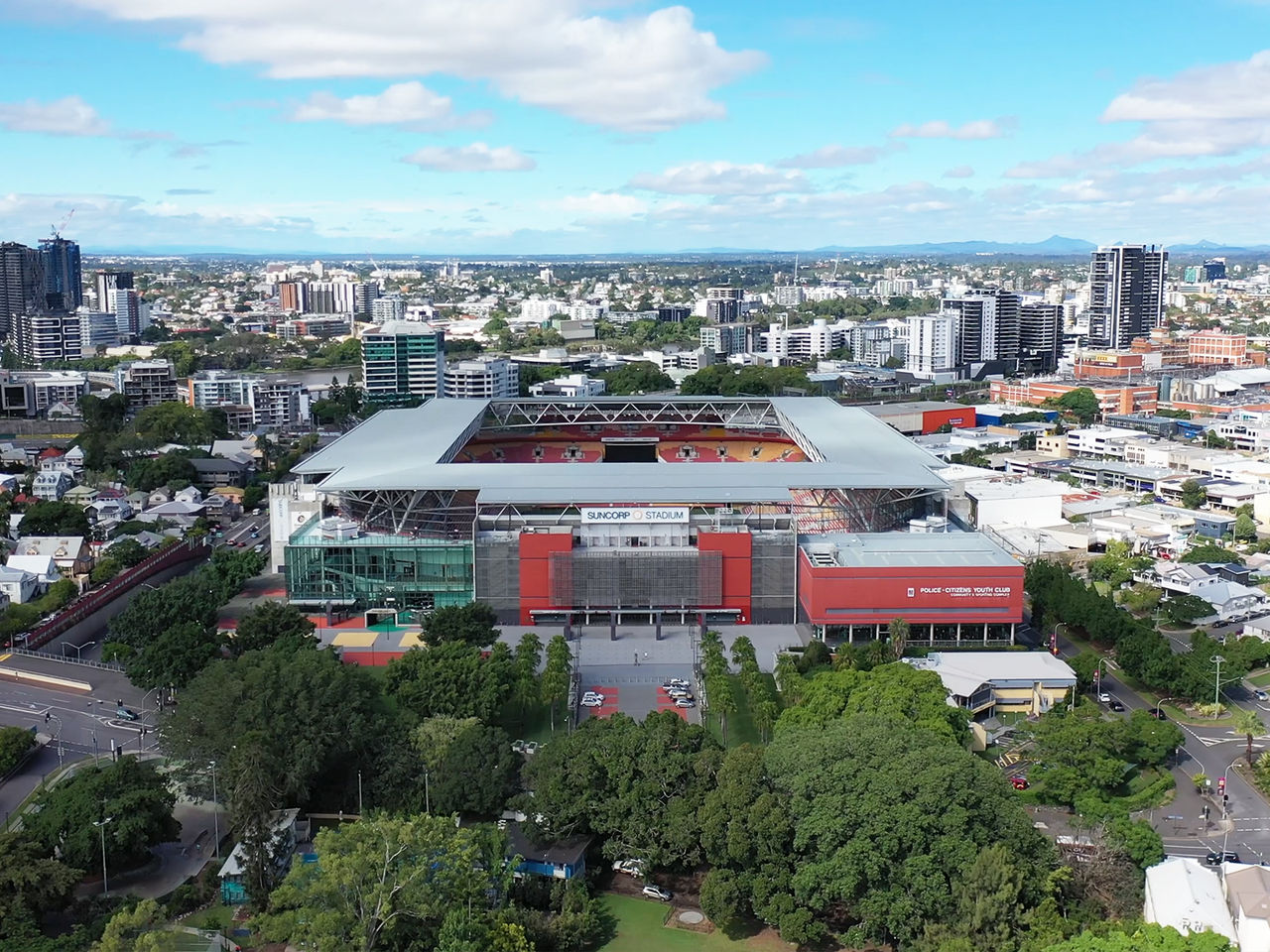 Aerial image of Northern side of Suncorp Stadium during the daytime.